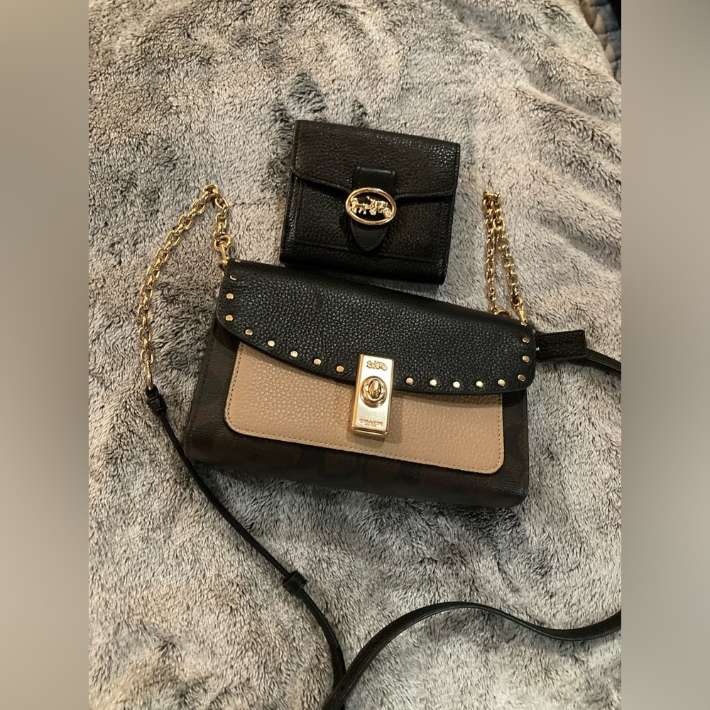 Coach 1941 lane snakeskin color block with rivets crossbody bag and jade wallet - Picture 5 of 13